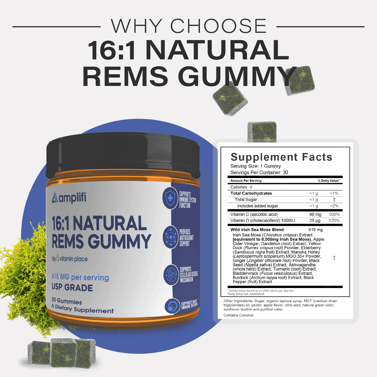 Amplifi 16:1 Natural REMS Sea Moss Gummies - Vitamin Place - Men's Health