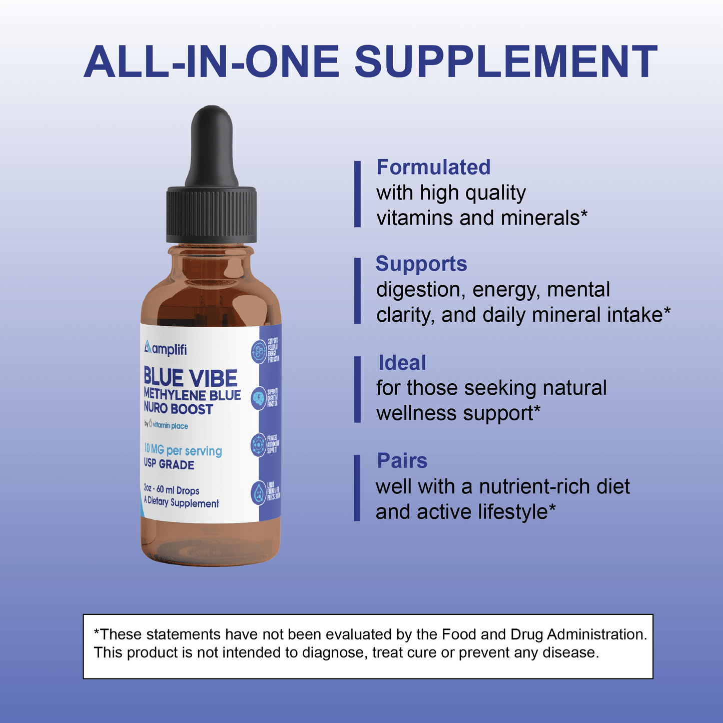 Amplifi Blue Vibe Methylene Blue Drops - Vitamin Place - Energy & Circulation