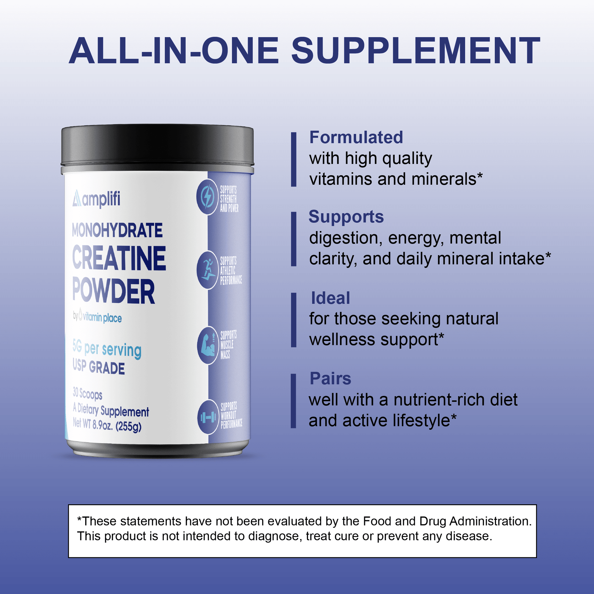 Amplifi Creatine Monohydrate Powder - Vitamin Place - Metabolism & Wellness