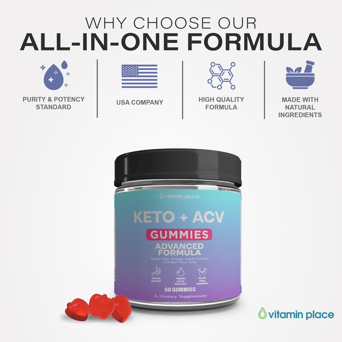 Keto ACV Gummies for Advanced Ketosis - Vitamin Place - Metabolism & Wellness